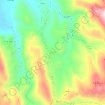 Topografische kaart Trignete, hoogte, reliëf