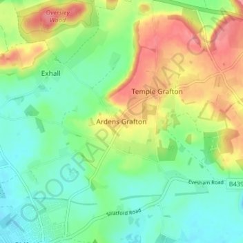 Topografische kaart Ardens Grafton, hoogte, reliëf