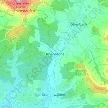 Topografische kaart Eschenbäche, hoogte, reliëf