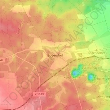 Topografische kaart Bodendorf, hoogte, reliëf