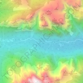 Topografische kaart Mezzavalle, hoogte, reliëf