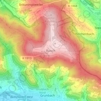 Topografische kaart Buoch, hoogte, reliëf