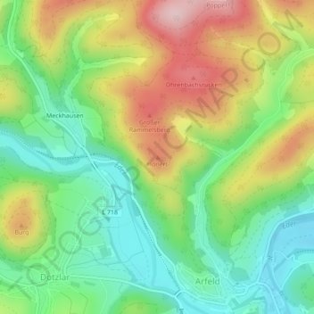 Topografische kaart Honert, hoogte, reliëf