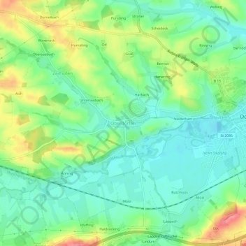 Topografische kaart Oberdorfen, hoogte, reliëf