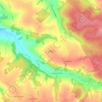 Topografische kaart Augère, hoogte, reliëf