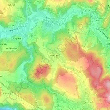 Topografische kaart Walpertsweiler, hoogte, reliëf