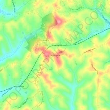 Topografische kaart Munntown, hoogte, reliëf