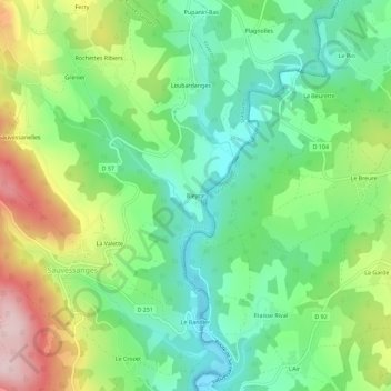 Topografische kaart Bleyrat, hoogte, reliëf