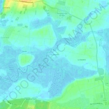 Topografische kaart La Vinière, hoogte, reliëf
