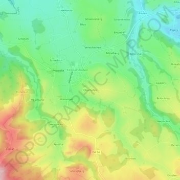 Topografische kaart Oberhofen, hoogte, reliëf