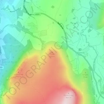Topografische kaart Pike, hoogte, reliëf