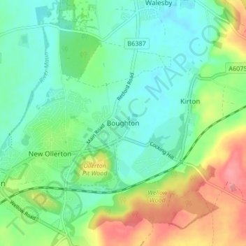 Topografische kaart Boughton, hoogte, reliëf