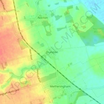 Topografische kaart Dunston, hoogte, reliëf
