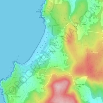 Topografische kaart Castrexe, hoogte, reliëf