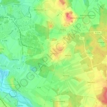 Topografische kaart Frühling, hoogte, reliëf