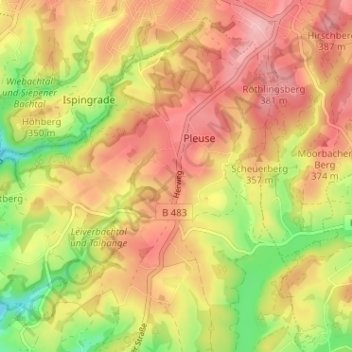 Topografische kaart Herweg, hoogte, reliëf