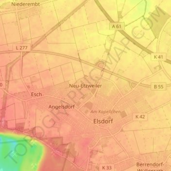 Topografische kaart Neu-Etzweiler, hoogte, reliëf