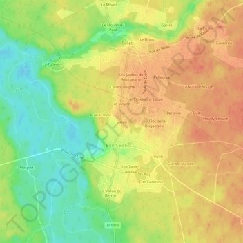 Topografische kaart Suzon, hoogte, reliëf