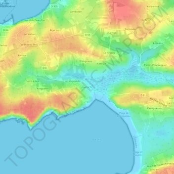 Topografische kaart Kerloc'h, hoogte, reliëf