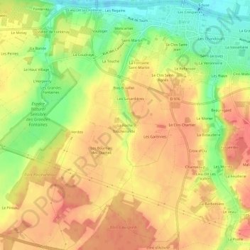 Topografische kaart La Roche, hoogte, reliëf