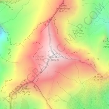 Topografische kaart Mont Buet, hoogte, reliëf