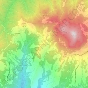 Topografische kaart Roccatederighi, hoogte, reliëf
