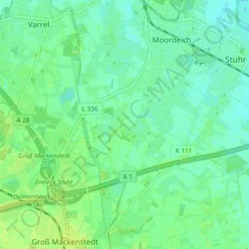 Topografische kaart Barken, hoogte, reliëf