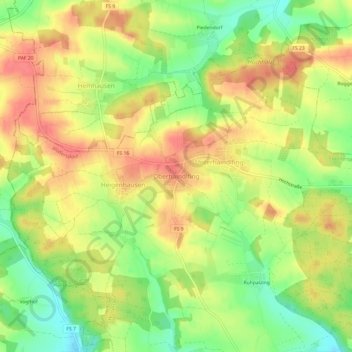 Topografische kaart Oberhaindlfing, hoogte, reliëf