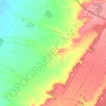 Topografische kaart Sucs, hoogte, reliëf