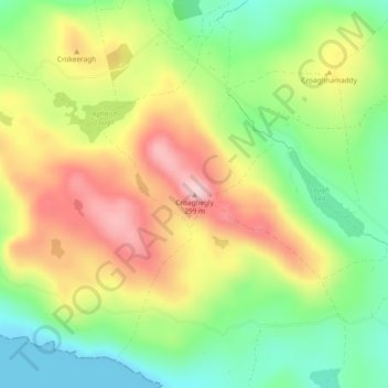 Topografische kaart Croaghegly, hoogte, reliëf