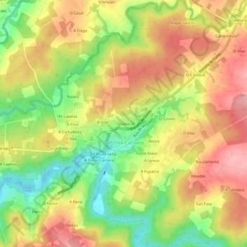 Topografische kaart O Sibio, hoogte, reliëf
