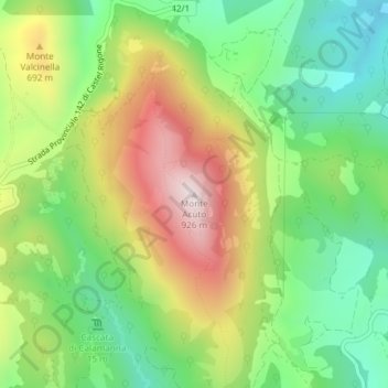 Topografische kaart Monte Acuto, hoogte, reliëf