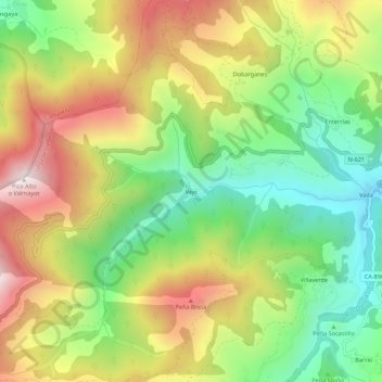 Topografische kaart Vejo, hoogte, reliëf