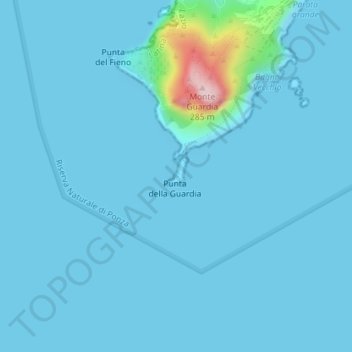 Topografische kaart Faro della Guardia, hoogte, reliëf
