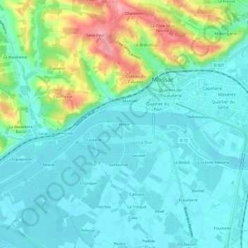 Topografische kaart Beline, hoogte, reliëf