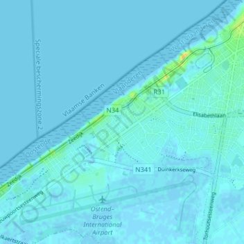 Topografische kaart Mariakerke, hoogte, reliëf