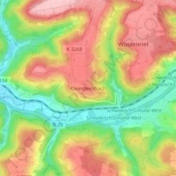 Topografische kaart Kleindeinbach, hoogte, reliëf