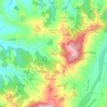 Topografische kaart Vallezza, hoogte, reliëf