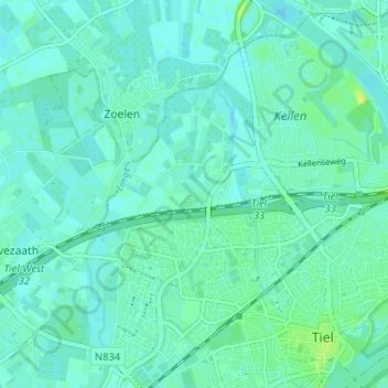 Topografische kaart Veluwe, hoogte, reliëf