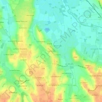 Topografische kaart Les Mûres, hoogte, reliëf