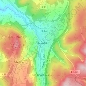 Topografische kaart Remsfeld, hoogte, reliëf