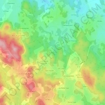 Topografische kaart Les Egaliers, hoogte, reliëf
