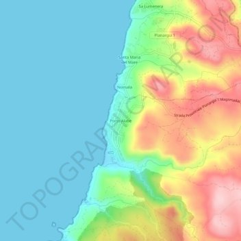 Topografische kaart Porto Alabe, hoogte, reliëf