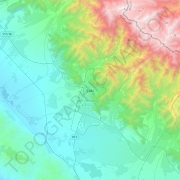 Topografische kaart Şəki, hoogte, reliëf