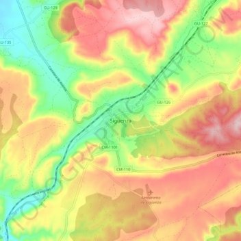 Topografische kaart Sigüenza, hoogte, reliëf