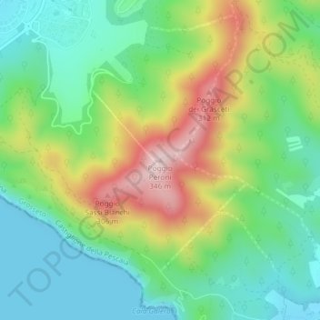 Topografische kaart Poggio Peroni, hoogte, reliëf