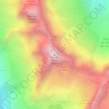 Topografische kaart Tête de l'Étret, hoogte, reliëf