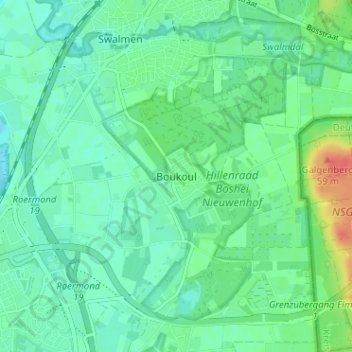 Topografische kaart Boukoul, hoogte, reliëf
