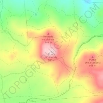 Topografische kaart Punta Pianedda, hoogte, reliëf