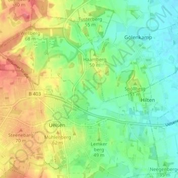 Topografische kaart Bauerhausen, hoogte, reliëf